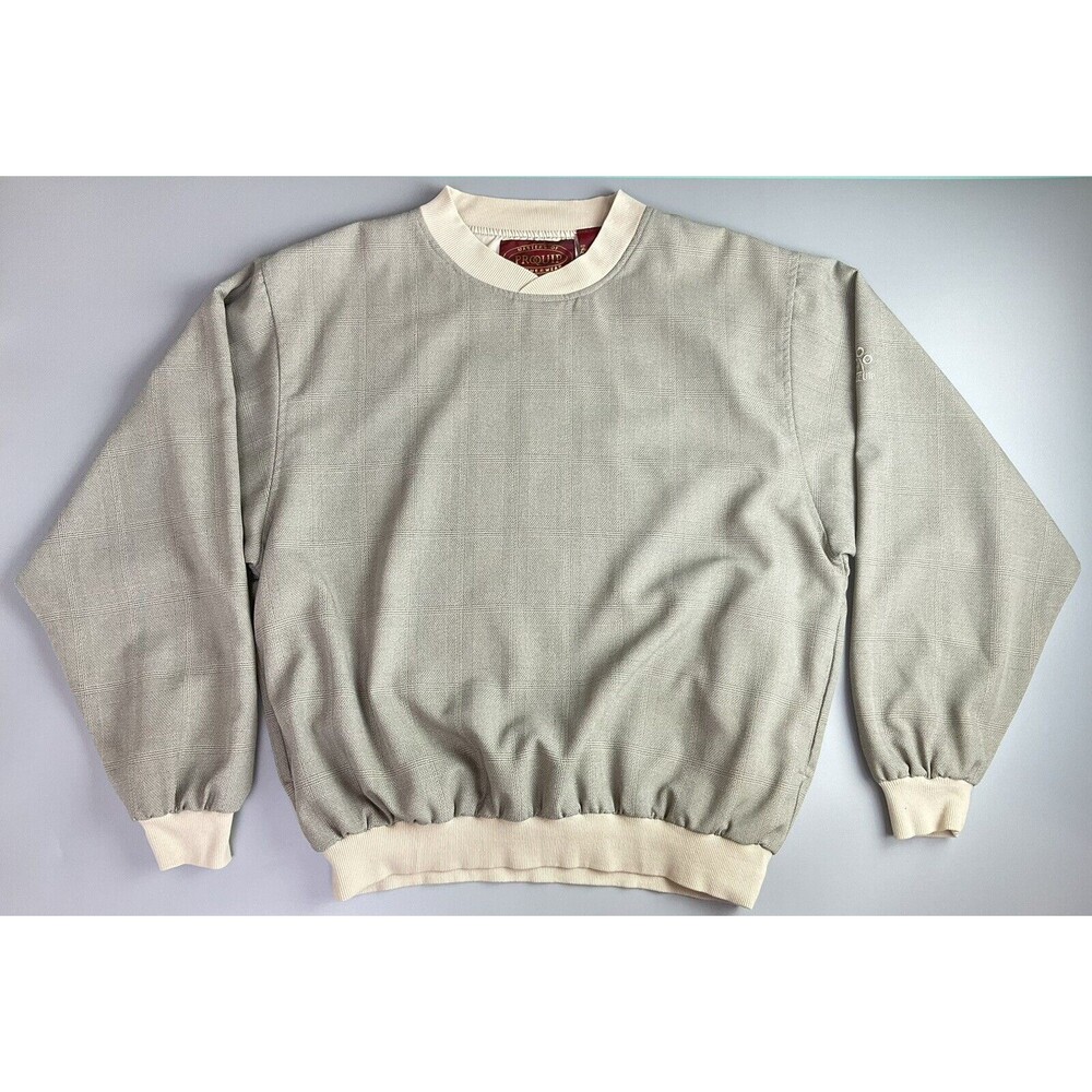 PROQUIP Golf Windbreaker MENS MEDIUM Lined GRAY & BEIGE Plaid Pullover POCKETS